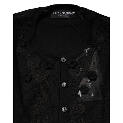 Dolce & Gabbana Black Sheer Button Down Cardigan Sweater
