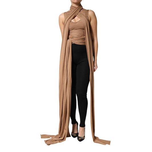 Dolce & Gabbana Brown Virgin Wool Sleeveless Scarf Tank Top