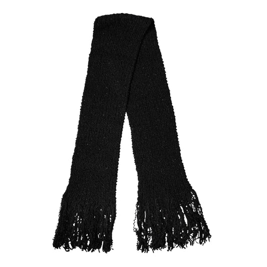 Dolce & Gabbana Black Wool Fringes Neck Wrap Foulard Scarf