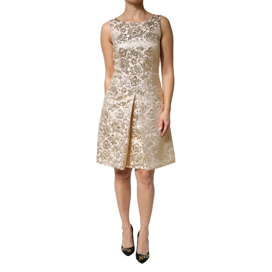 Dolce & Gabbana Beige Gold Floral Brocade Sleeveless Dress
