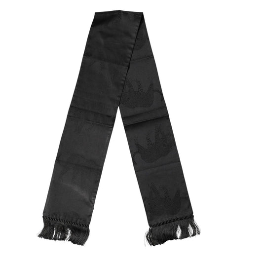 Dolce & Gabbana Black Satin Silk Fringes Neck Foulard Scarf