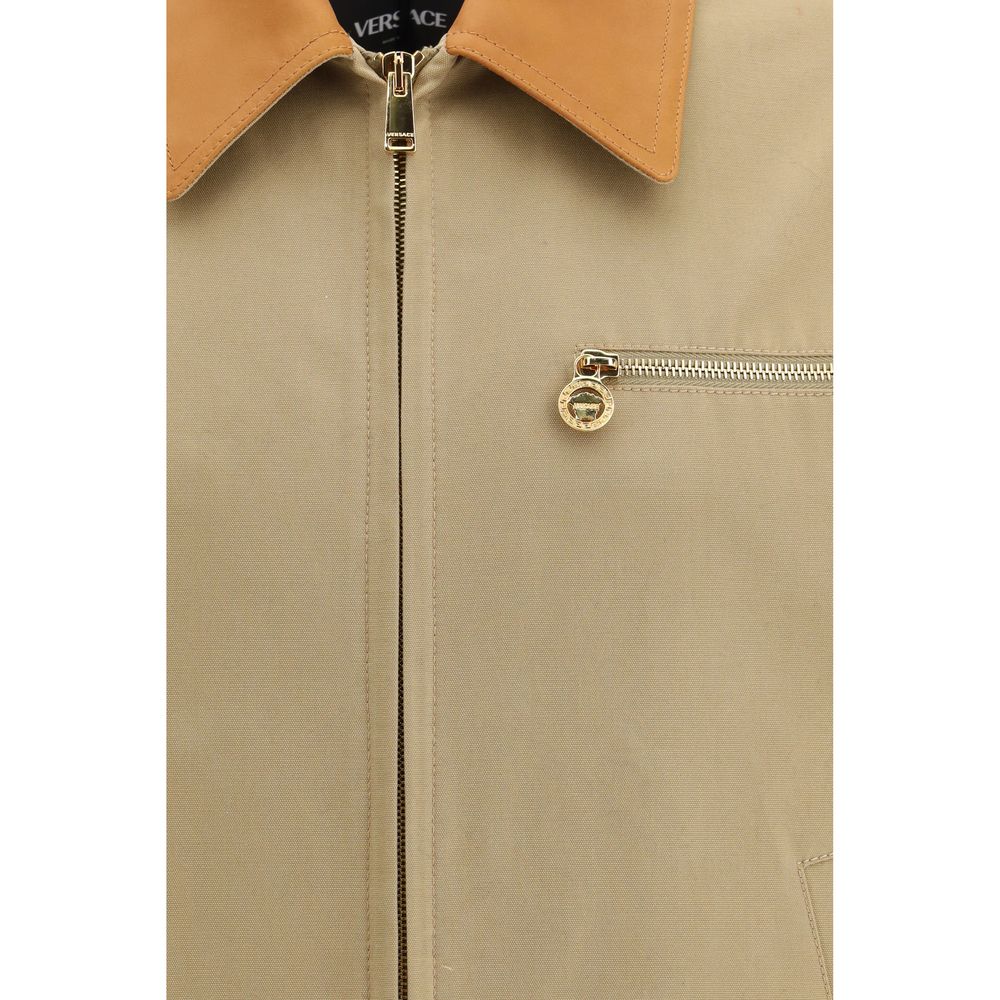 Versace Beige Cotton Clothing with leather collar and concealed zip
