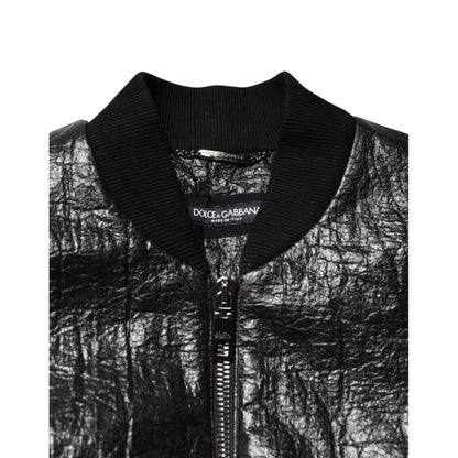Dolce & Gabbana Black Cellulose Leather FullZip Biker Jacket