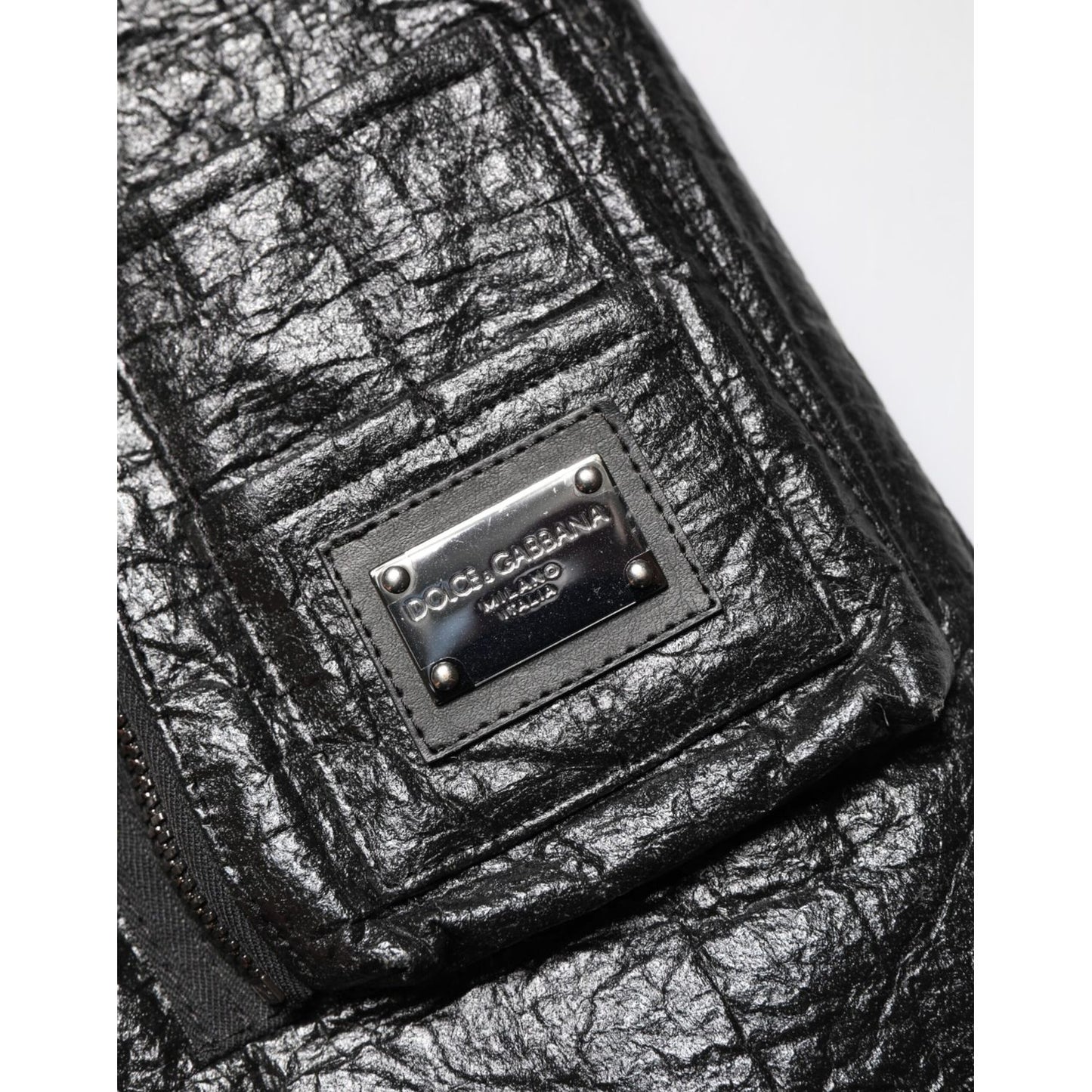 Dolce & Gabbana Black Cellulose Leather FullZip Biker Jacket