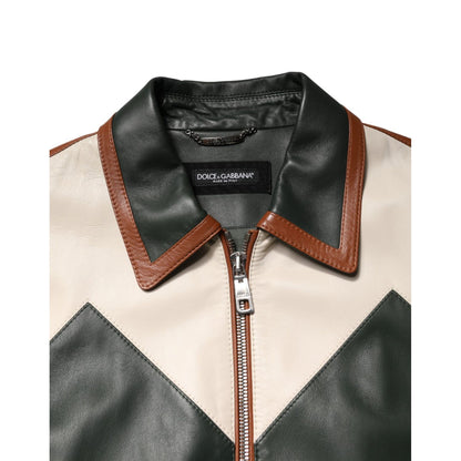 Dolce & Gabbana Multicolor Leather Full Zip men Biker Jacket