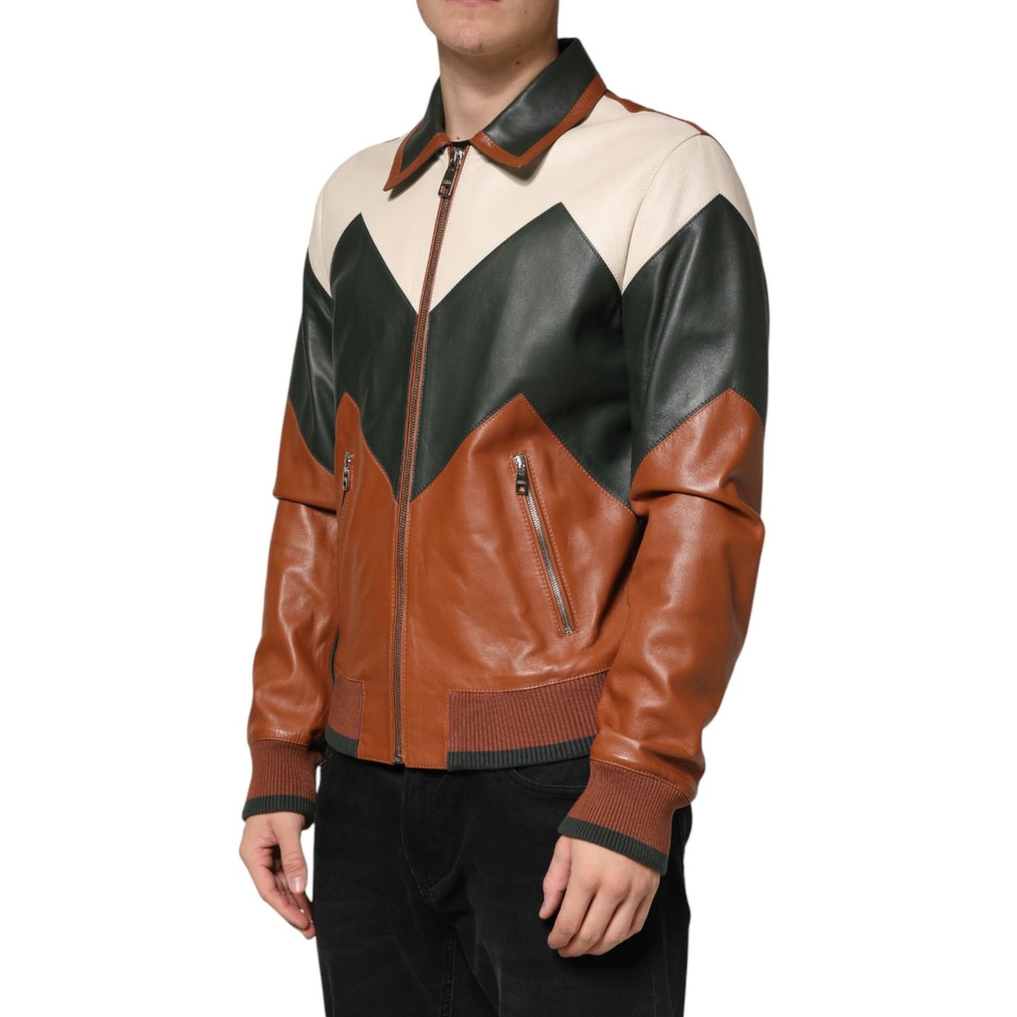 Dolce & Gabbana Multicolor Leather Full Zip men Biker Jacket