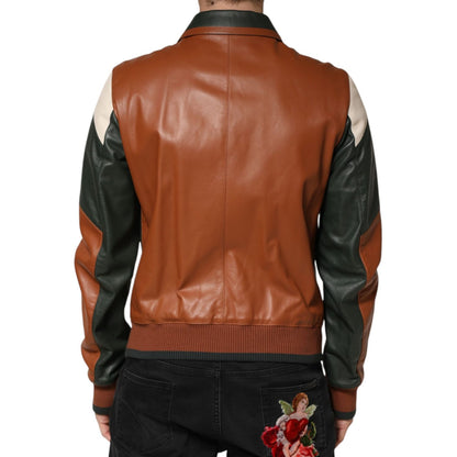 Dolce & Gabbana Multicolor Leather Full Zip men Biker Jacket