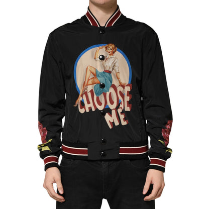 Dolce & Gabbana Black Pin Up Button Down Men Bomber Jacket