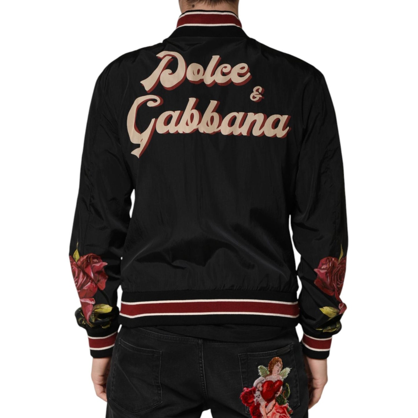 Dolce & Gabbana Black Pin Up Button Down Men Bomber Jacket