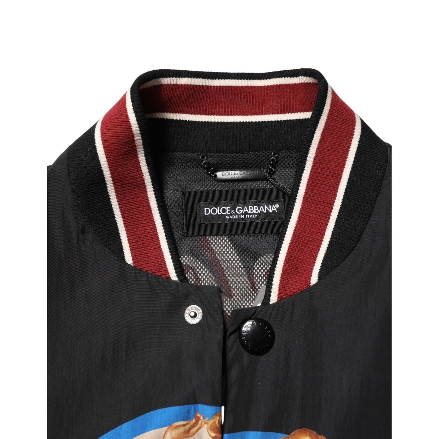 Dolce & Gabbana Black Pin Up Button Down Men Bomber Jacket