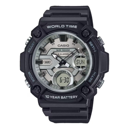 CASIO Mod. OVERSIZE 10 YEAR BATTERY wristwatch with multifunction quartz movement, water resistant 10 ATM, resin case and strap.