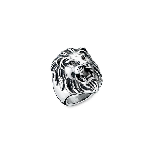 AN JEWELS JEWELRY Mod. AA.ALION1-10 showcasing a detailed lion head ring design in silver.