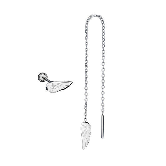 AN JEWELS JEWELRY Mod. AB.EP024 silver wing design earrings with chain and stud