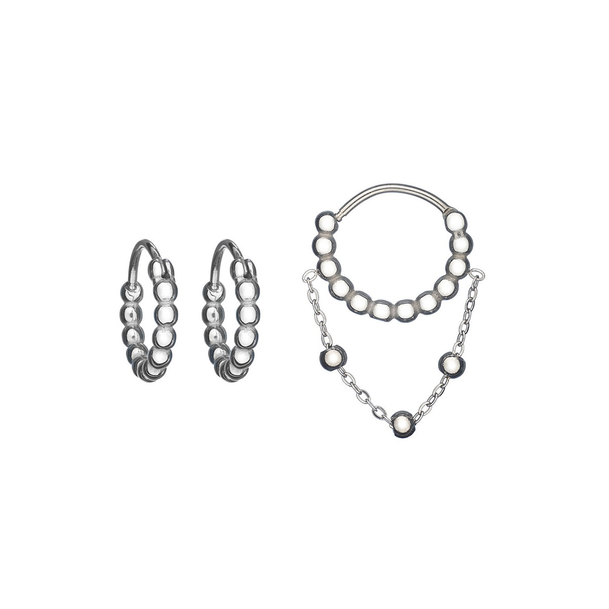 AN JEWELS JEWELRY Mod. AB.EP040 set featuring elegant silver hoop earrings and matching necklace in a beaded design
