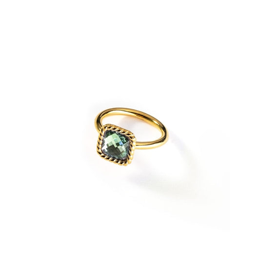 AN JEWELS JEWELRY Mod. AL.RMW07GGR-9 gold ring with green gemstone on white background