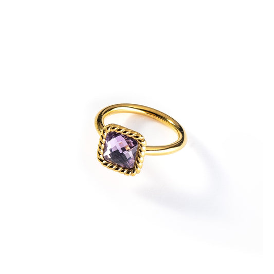 AN JEWELS JEWELRY Mod. AL.RMW07GVI-9 gold ring with purple stone on white background