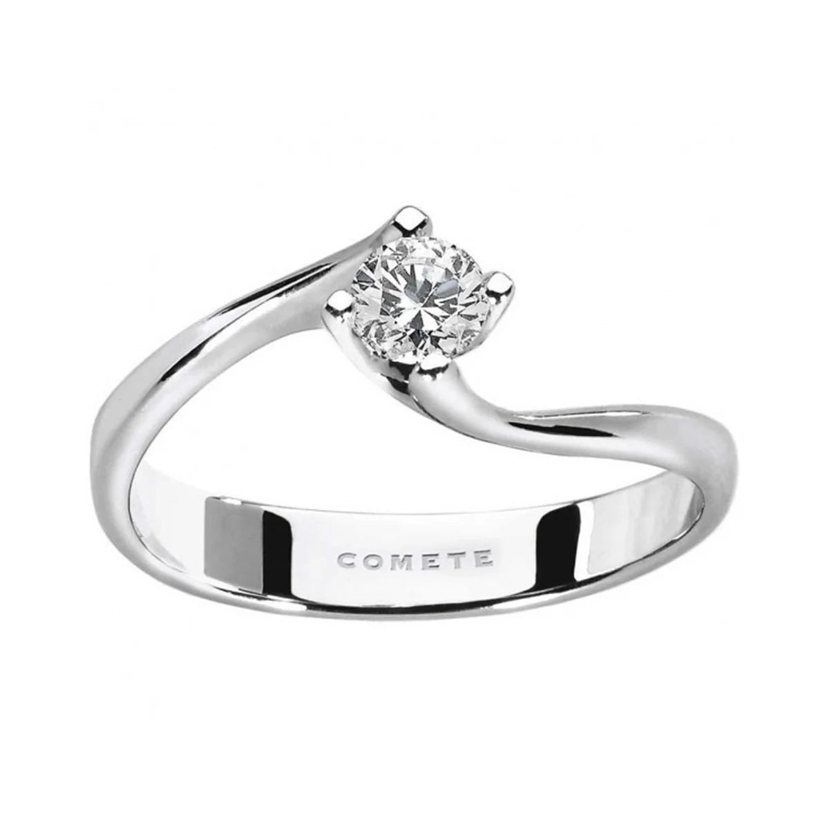 Elegant ANELLI COMETE MOD. ANB2037 solitaire diamond ring with a sleek, polished silver band.