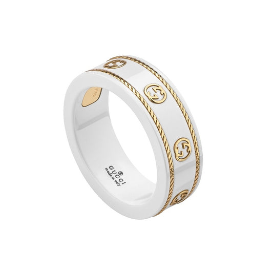 Luxury ANELLI GUCCI MOD. ICON ring with gold accents and logo details, showcasing premium design and elegance.