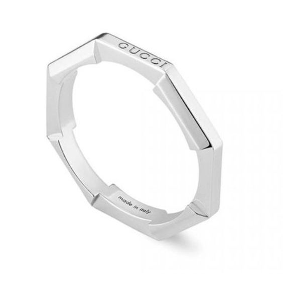 ANELLI GUCCI MOD. YBC662194003 in silver, hexagonal design, made in Italy luxury jewelry.