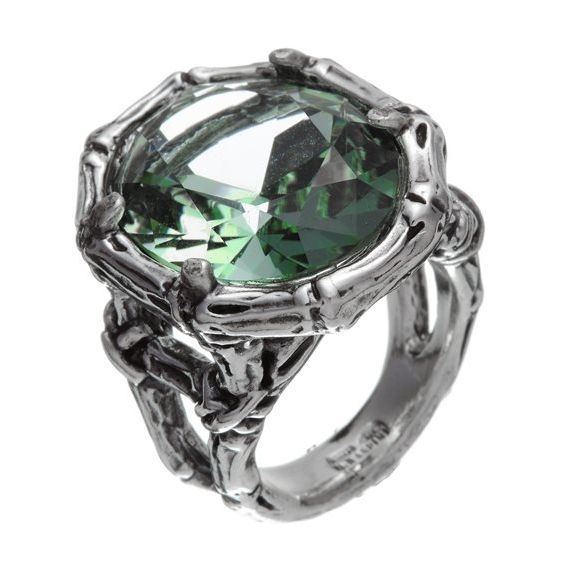 Stunning ANELLI RASPINI MOD. 09687_16 ring with intricate silver design and green gemstone centerpiece.