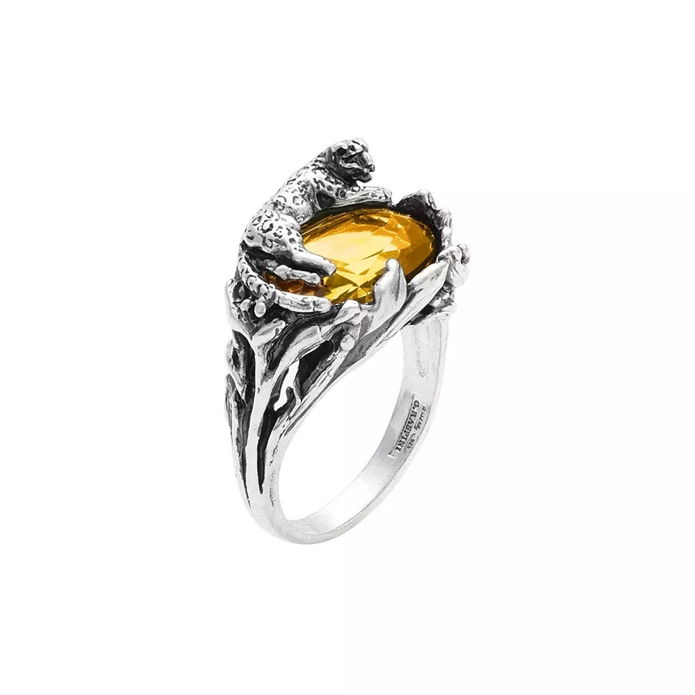 ANELLI RASPINI MOD. 12073_14 exquisite silver ring with a large amber gemstone.