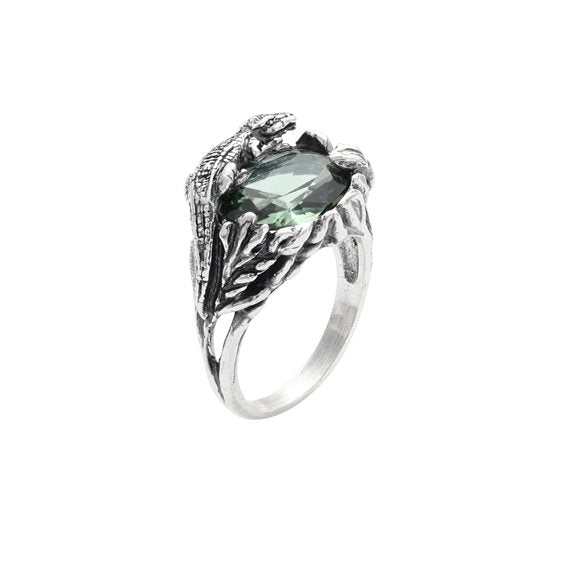 ANELLI RASPINI MOD. 12074_14 silver ring with green gemstone and lizard detail