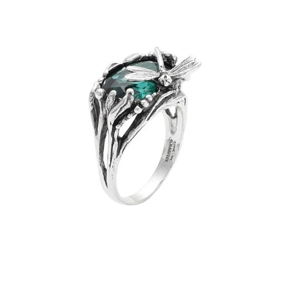 ANELLI RASPINI MOD. 12078_14 silver ring with dragonfly design and green gemstone