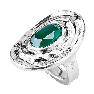 Silver ring with green stone ANELLI UNO DE 50 MOD. UD_AN10588VDRMTL0M