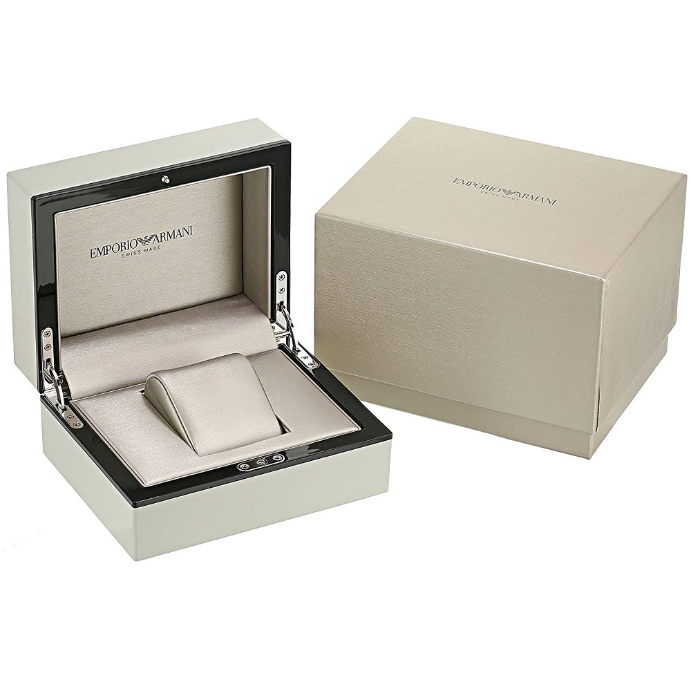Official box packaging for ARMANI EMPORIO SWISS Mod. ESEDRA - Automatic wristwatch, featuring elegant design. Suitable for 43mm watch case.