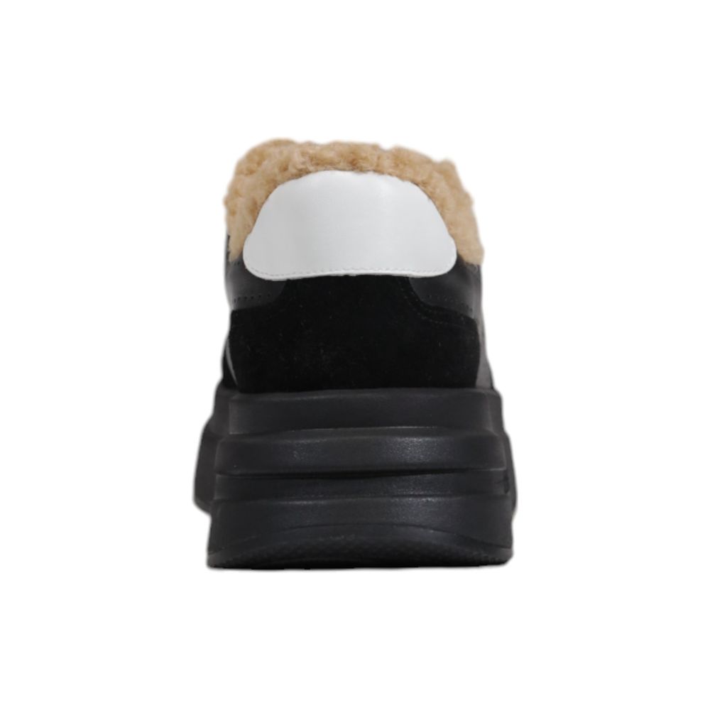 ASH Black And White Leather Sneaker back view showing black sole and cozy lining, part of the Fall/Winter women's collection, 100% leather.