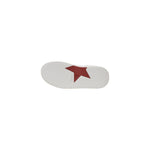 Sole view of ASH White Leather Sneaker showcasing unique red star design made from calf leather and thermoplastic polyurethane.