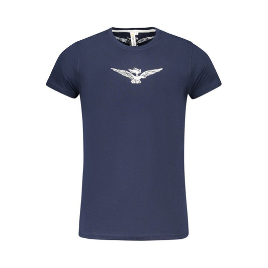 Accademia Militare Blue Cotton T-Shirt with short sleeves, big eagle print, and crew neck featuring logo.