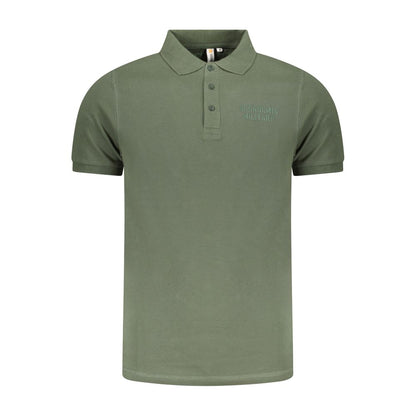 Accademia Militare Green Cotton Polo Shirt, short sleeve, 3 buttons, logo print, military academy style.