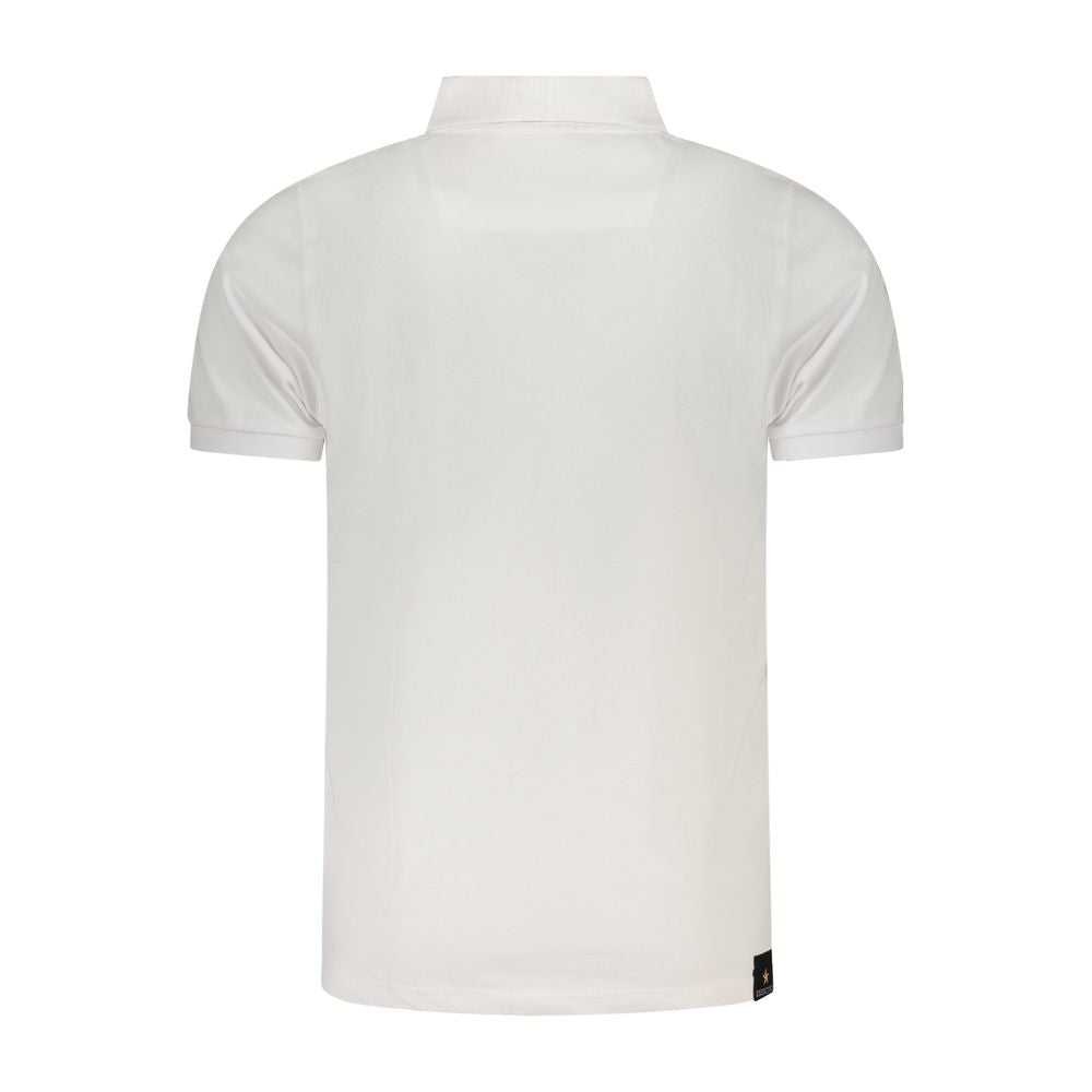 Accademia Militare White Cotton Polo Shirt with short sleeves, contrast design, 3 buttons, printed logo, back view.