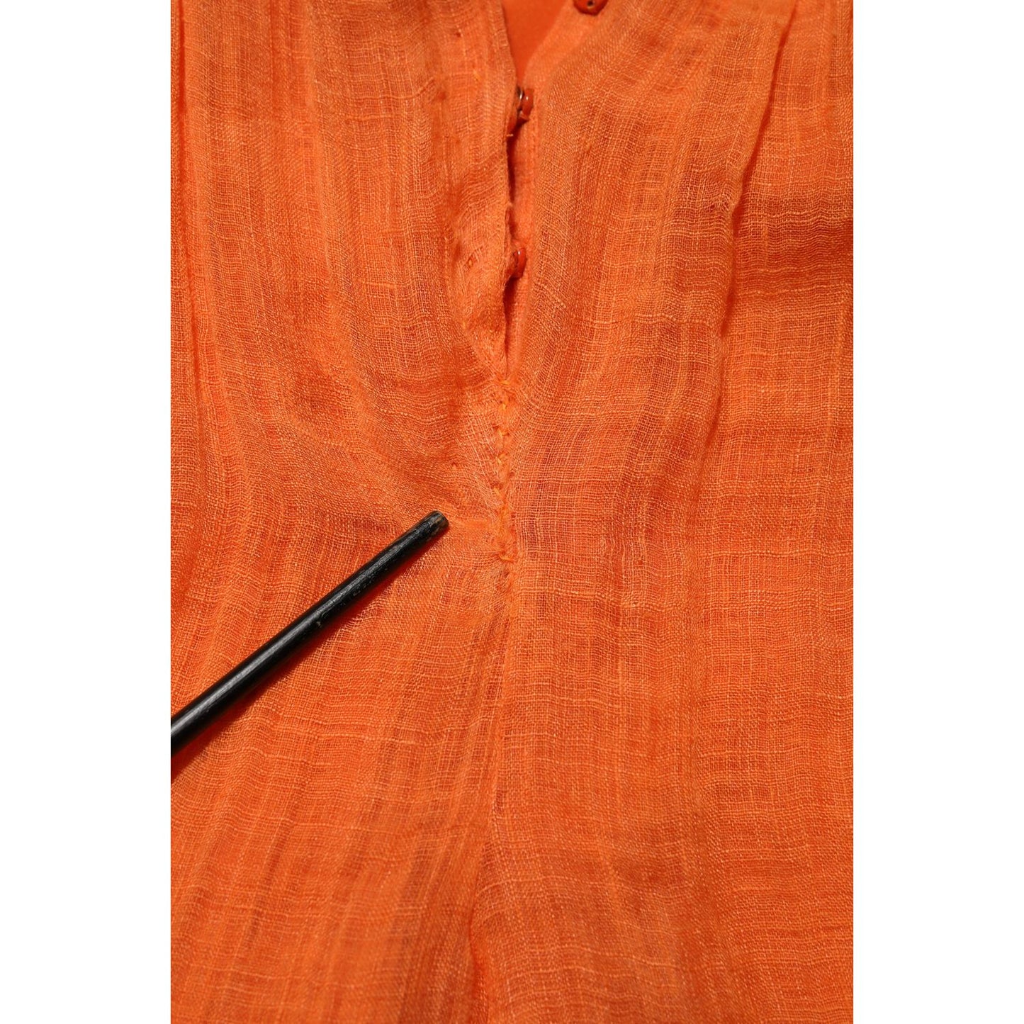 Close-up of repaired rip on Alberta Ferretti Orange Lace Bustier Layered Maxi Dress