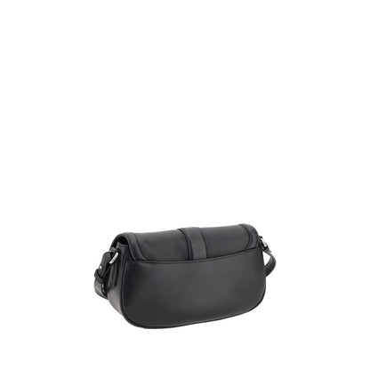 Back view of Alexander McQueen Black Calf Leather Bos Taurus Shoulder Bag with adjustable strap and modern design.