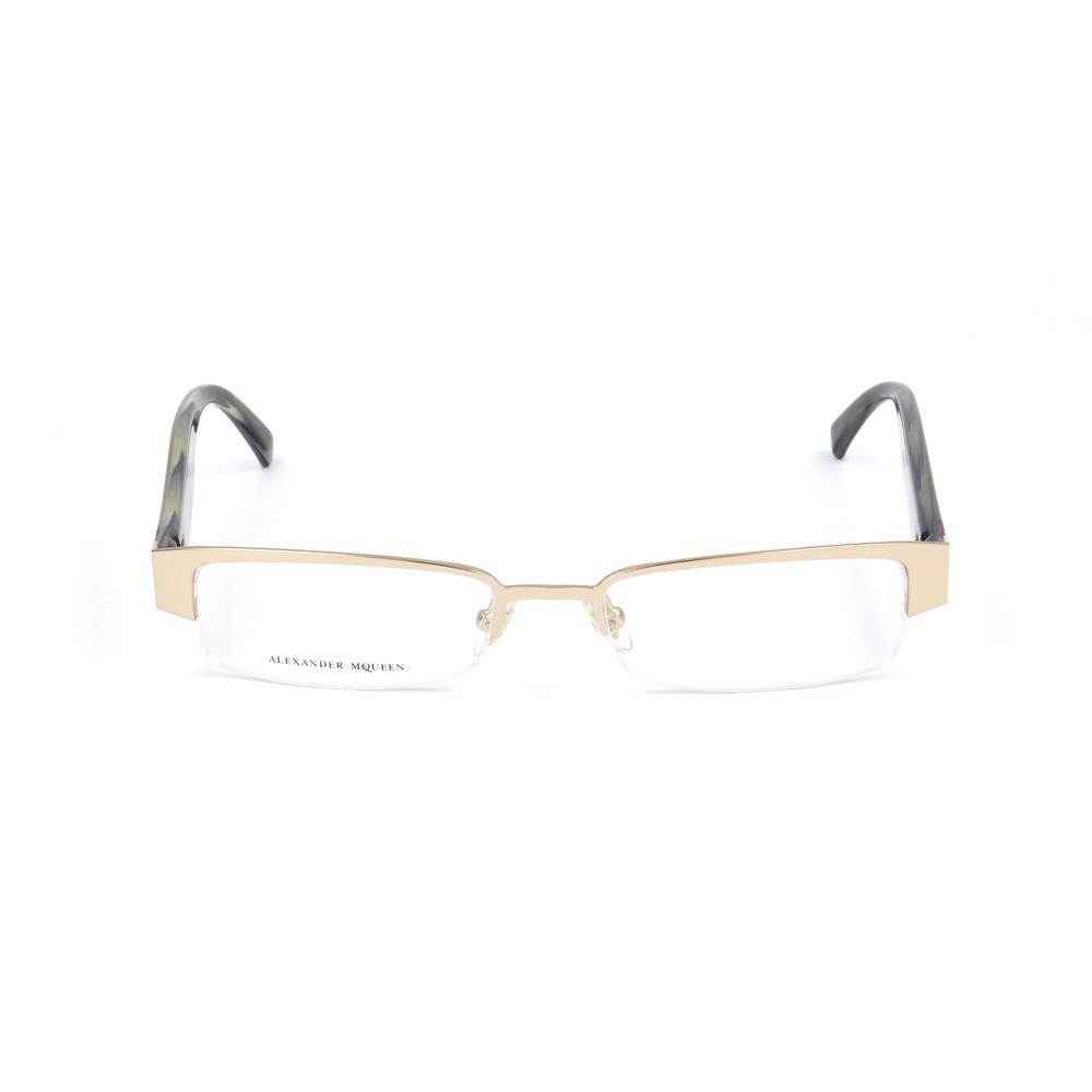 Alexander McQueen Gold Metal Frames with 51/17/145mm dimensions, featuring unisex design and golden metal finish.