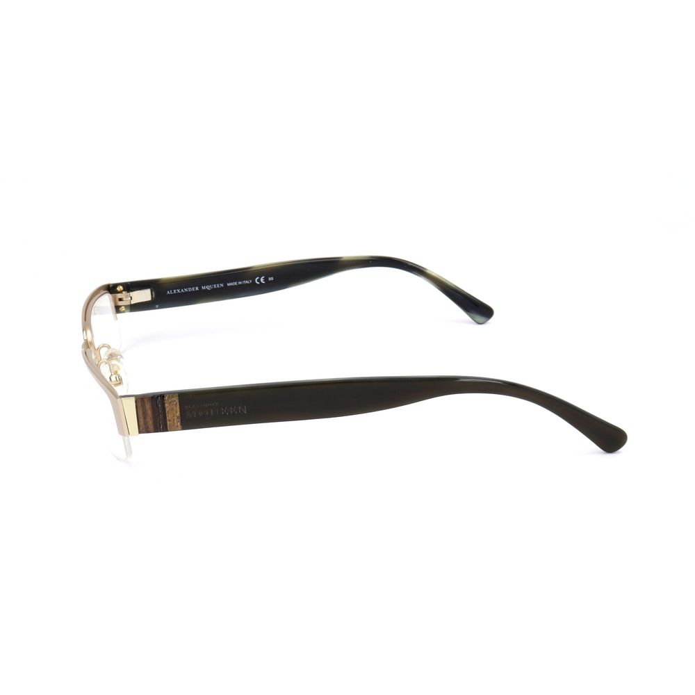 Side view of Alexander McQueen Gold Metal Frames showing sleek arm and design details, ideal for a stylish unisex look.