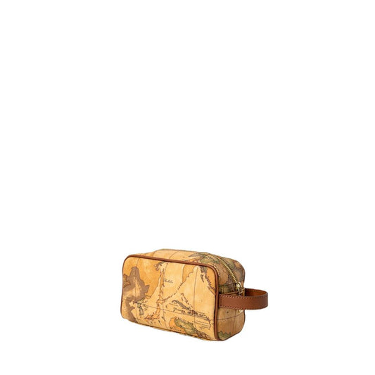 Alviero Martini Prima Classe Beige Cotton Clutch Bag with geographic print, perfect for organizing personal items elegantly.