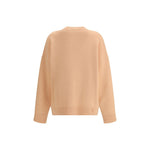 Back view of an Ami Paris Ami De Coeur Sweater in brown with ribbed cuffs and hem, made of wool and kashmir, featuring a minimalist design.