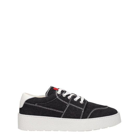 Ami Paris Black Fabric Low Top Sneakers with white rubber sole and red detail, casual lace-up design with front detail and round toe.