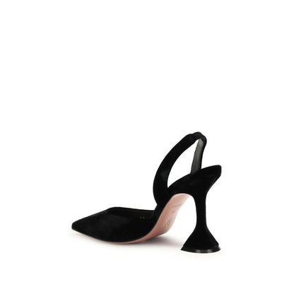 Amina Muaddi Black Rubber High Heel Pumps with velvet pointed toe and sculpted heel, showcasing refined elegance and comfort.