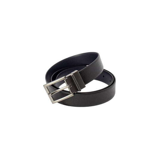 Antony Morato Black Leather Regular Belt with metal buckle, stylish and versatile for men's fashion.