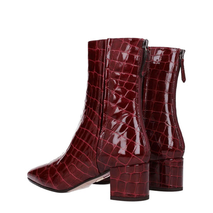 Aquazzura Red Leather Ankle Boots with crocodile print, square toe, and mid heels. Features zip closure and leather sole. MPN: GRVMIDB0CCXDKA.