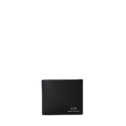 Armani Exchange Black Leather Wallet with coin pocket, 100% bovine leather, elegant and functional design for men.