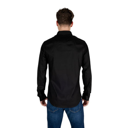 Back view of Armani Exchange Black Lyocell Shirt, long-sleeve men's top with modern fit, showcasing premium fabric blend.