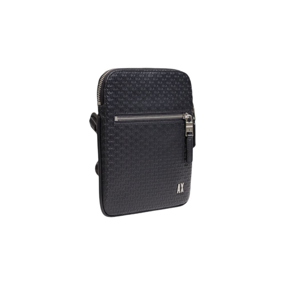 Armani Exchange Black Polyester Messenger Bag with geometric texture and AX logo, lightweight and durable crossbody accessory.