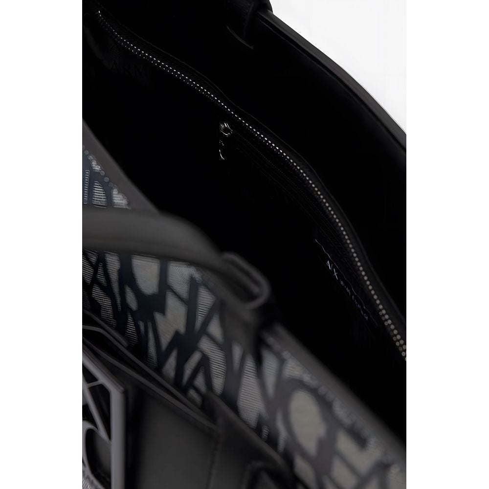 Interior view of Armani Exchange Black Polyethylene Handbag with logo print and decorative buckle.