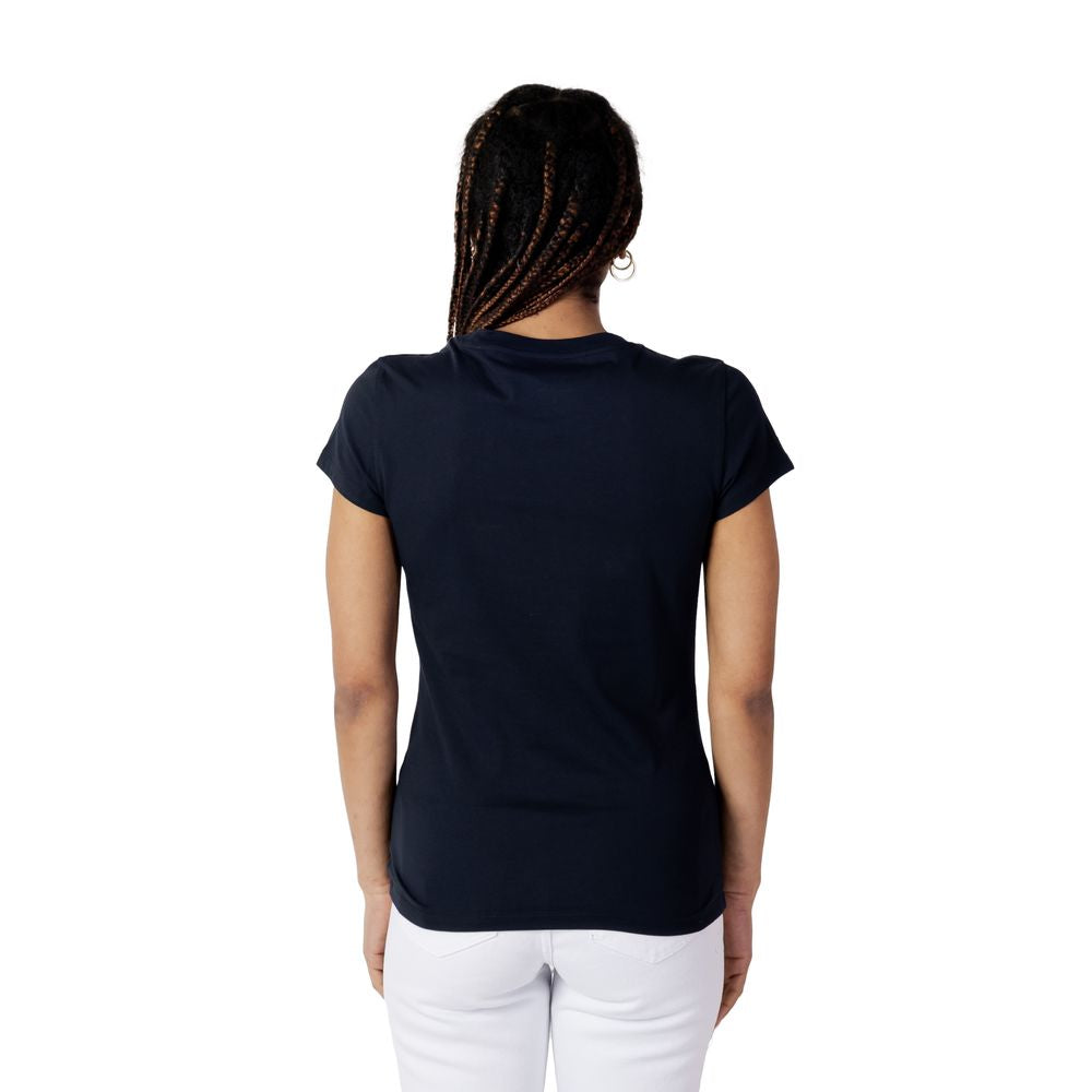 Back view of Armani Exchange Blue Cotton T-Shirt showcasing short sleeves and feminine cut.