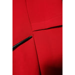 Close-up of defect on Armani Exchange Red Above Knee Long Sleeves Sheath Dress, showing pulled threads and small holes near seam.